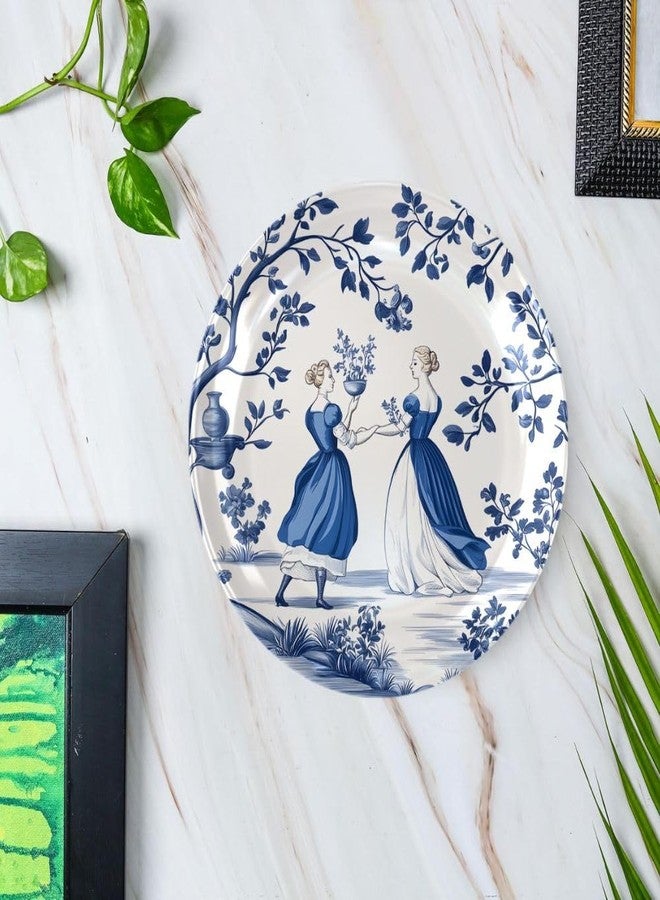 WOODHANG Blue and White Pastoral Ladies Ceramic Decorative Wall Plate|Vintage Style Scenic Home Décor Item|Perfect Wall Decorative Items for Living Room, Bedroom|10 Inch Decorative Wall Plates - Image 1